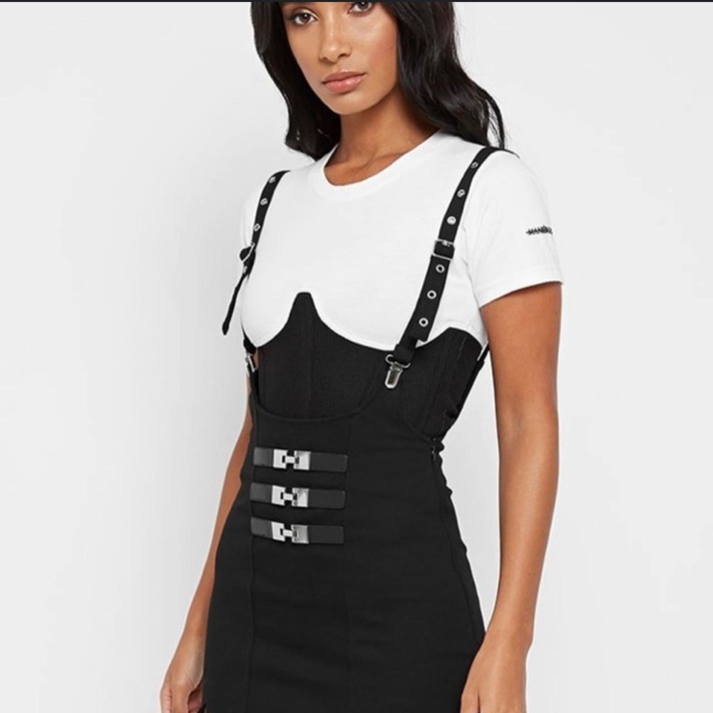 Maniere De Voir Black mini dress with suspenders